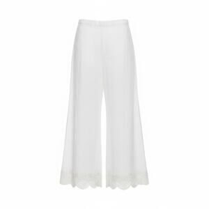 Zeen White Embroidered Wide Leg Cropped Cotton Pants 18 Quiet Luxury Old Money